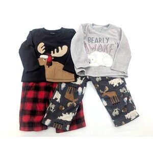 Carters Fleece Bear Moose Plaid Long Sleeve Pant Toddler Pajama set of 2 Size 2T